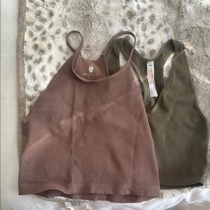 Free People Ribbed Tank Top Set - Brown and Olive